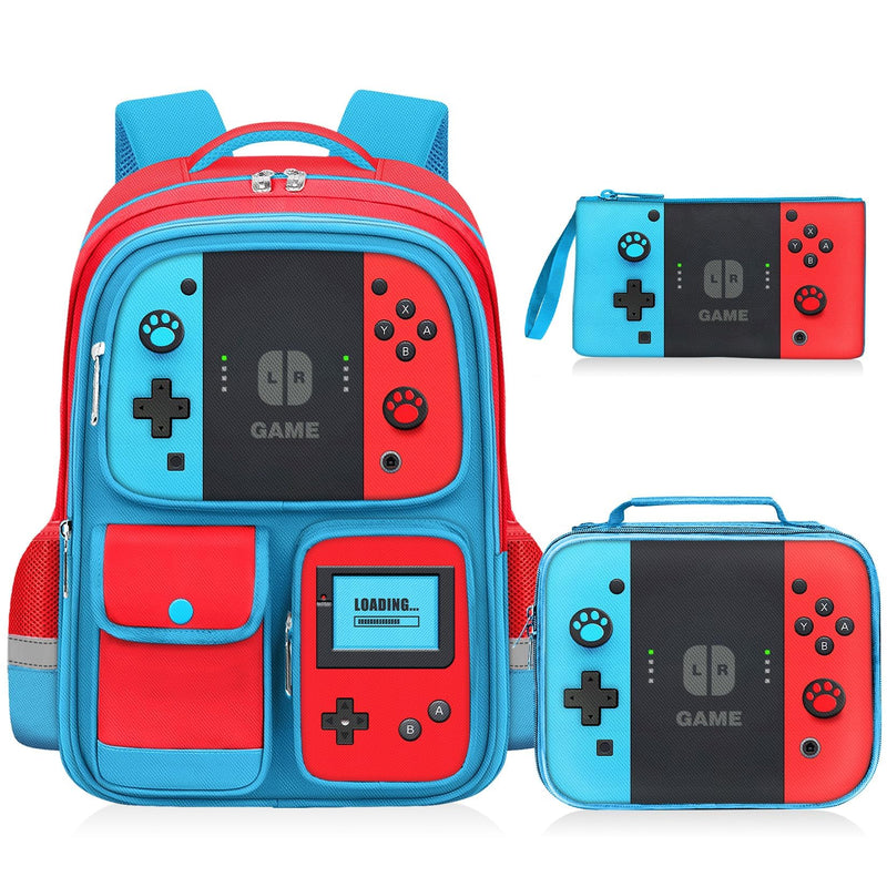 TILYTADLY Kids Backpack for Boys - 3pcs Gamer Boys Backpack with Lunch Box Set for Elementary Middle School - Students Bag for Ages 6-18,17″ Video Game Bookbag Travel Back Pack