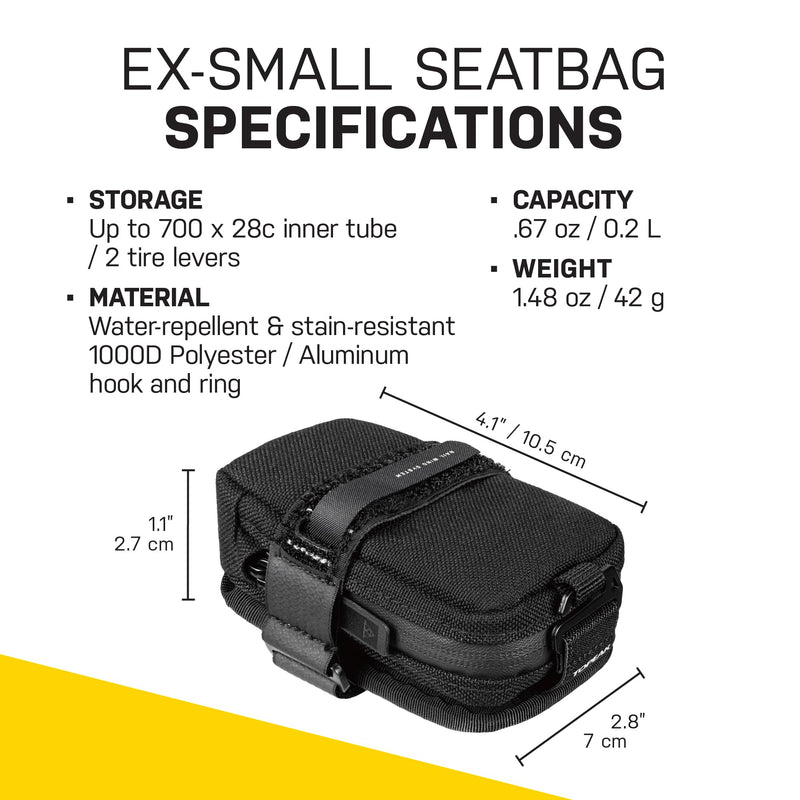Topeak Elementa Seatbag XS – Compact Under-Saddle Bike Tool Bag in Black with Anti-Slip Fabric, Hook-and-Loop Mount & Durable 1000D Polyester – Discreet 0.2 L Storage for Tube & Levers