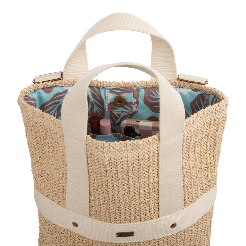 Roxy Woven Straw Backpack | Travel | Vacation | Lightweight | Natural Materials | Eco Friendly, Sunny Stash - Hibiscus Hype