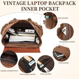Yamons Genuine Leather Backpack for Men, Waxed Canvas Backpack Shoulder Rucksack with Toiletry Vintage Backpack for Travel,Camping, Hiking(Coffee)