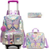 Meetbelify Butterfly Rolling Backpack for Girls Backpack with Wheels for Elementary Student Kids Luggage Travel Suitcase for Girls Ages 6-8