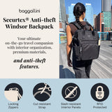 Baggallini Securtex Anti-Theft Windsor Backpack for Travel, Work & College, RFID & Locking Zipper, Up to 16" Laptop