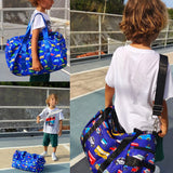CAMTOP Kids Duffel Overnight Bag Boys Girls Toddler Weekender Carry-On Personalized Tote for Travel Gym Sport (Dinosaur-Dark Blue)