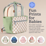 Itzy Ritzy Toddler Backpack - Daycare Bag - Features Adjustable Shoulder Straps, 2 Side Pockets & Spacious Interior with Wipeable Fabric Lining & Name Label, Checkerboard Backpack