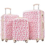 Merax Luggage Sets 3 Piece, Hardside Expandable Suitcase Set with Spinner Wheels, Lightweight Leopard Luggage 20+24+28 IN, Leopard Pink