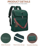 SYTRAH Leather Laptop Backpack for Women Designer Laptop Bag, 16.5 inch Travel Computer Backpacks Purse with Tassel for Work Business with Satchel Purse Green