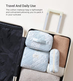 HBselect Quilted Makeup Bag, 3PCS Cotton Large Travel Makeup Bag, Cute Floral Coquette Make up Bag Cosmetic Bag Toiletry Bag for Women Girls