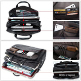 Masa Kawa Black Leather Briefcase for Men 17 Inch Laptop Computer Case Business Travel Work Messenger Cross Body Shoulder Bag