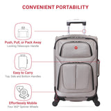 SwissGear Sion Softside Expandable Luggage – Carry-On Suitcase with 360 Degree Wheels & Retractable Handle – 21 Inch, Perfect for 1-3 Night Trips – Pewter
