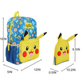 Bioworld Pokemon Pikachu 2-Piece 16" Kids Backpack & Utility Case Set For School And Travel