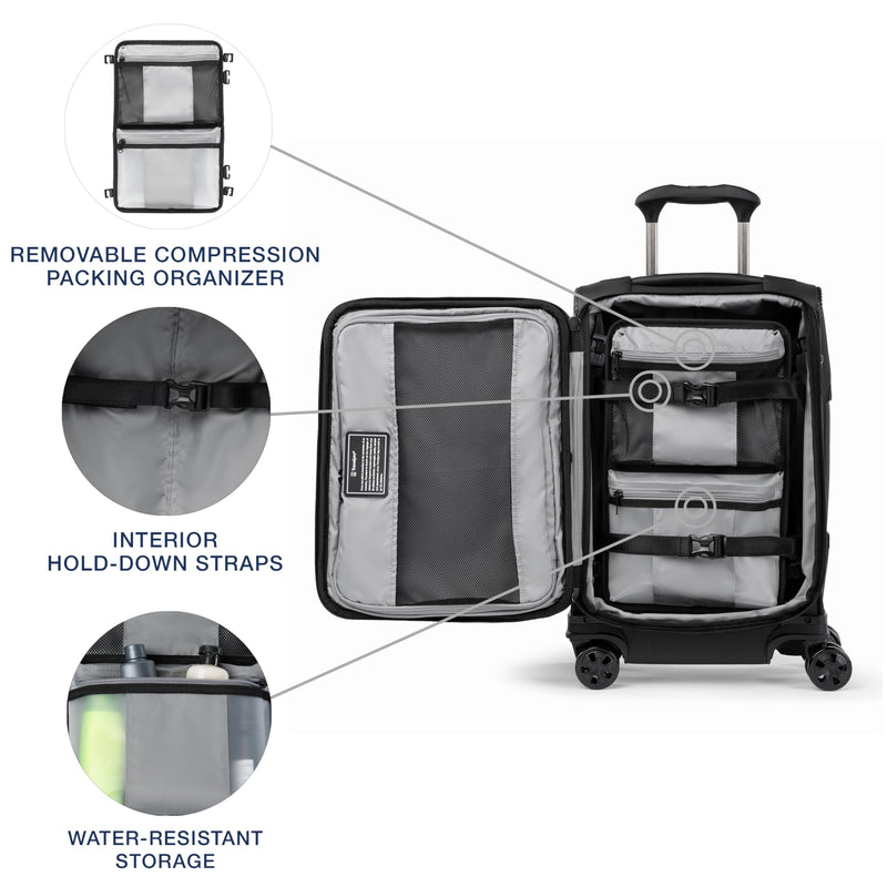 Travelpro Crew Classic Lightweight Softside Expandable Carry on Luggage, 8 Wheel Spinner Suitcase, Men and Women, Compact Carry On 20-Inch, Black