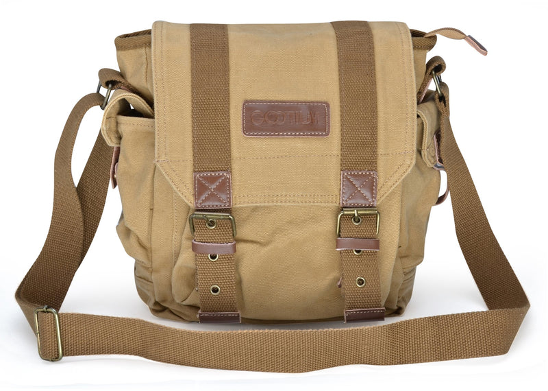 GOOTIUM Canvas Messenger Bag - Small Vintage Shoulder Purse Crossbody Satchel, Khaki