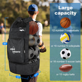 ZHSX Soccer Ball Bag,Large Mesh Ball Bag Sports Equipment Net Bag With Drawstring Closure Shoulder Strap and Oversized Front Pocket Storage Basketball,Volleyball,Football Accessories (full black)