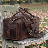 Leather Duffle Bags for Men - 24 Inch Full Grain Leather travel bag, leather overnight bag, Mens Leather Bag, Carry On Leather Weekender Bag, Airplane Leather Luggage Duffel Gym Bag