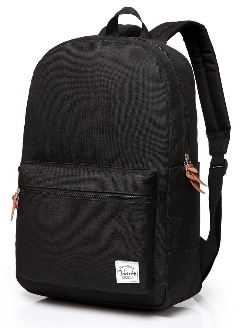 VASCHY School backpack, Lightweight Casual Classic Water-resistant School Rucksack Travel Backpack 15 inch Laptop Black