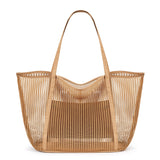 KALIDI Upgrade Version Beach Mesh Tote Bag MAX 27L Large capacity,Shoulder Bag Nylon Hobo Women Casual Foldable FOR Beach Picnic Grocery Bag Khaki
