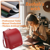 Baobab's wish Ransel Randoseru Backpack Semi-automatic satchel Japanese school bag for girls and boys PU leather bab-rng58 (Red)