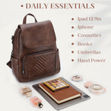 VASCHY Backpack Purse for Women, Chevron Quilted Vegen Leather Flap Backpack Convertible Handbag for Ladies with Guitar Strap Coffee