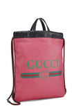 Gucci, Pre-Loved Leather Logo Print Drawstring Backpack, Pink