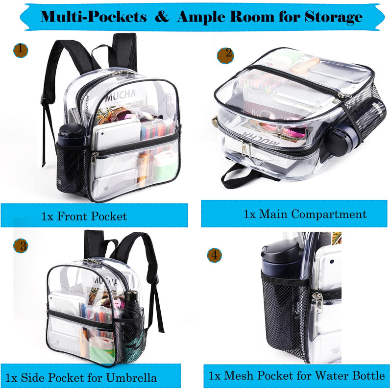Fomaris Stadium Approved Clear Backpack 12x6x12 - Small Clear Bag for Stadium Events, Sports, Festivals, Concerts - Waterproof PVC Mini Transparent Plastic Backpack for Women & Men