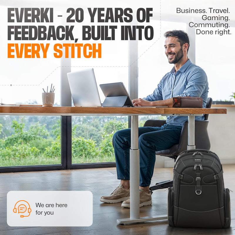 EVERKI Business 120 Pro 2 Laptop Backpack 40L W/Rain Cover Mesh Accessories Pouch & Quick Release Magnetic Keychain-2 Travel Laptop Compartments Fit Up To 18.4"RFID Pocket Patented Corner Protection