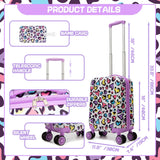 Inprof Kids Luggage with Spinner Wheels Carry on Suitcases for Girls 2 Piece Luggage Sets 16" Toddler Suitcase for Kids Rolling Suitcase Airline Approved (Bainbow Leopard)