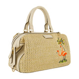 Tommy Bahama Satchel Bag, Women's Crossbody Purse with Adjustable Shoulder Strap, Embroidered Flamingo and Palm Tree Design, Cream, One Size