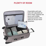 SwissGear Sion Softside Expandable Luggage – Medium Checked Suitcase with 360 Degree Wheels & Retractable Handle – 25 Inch, Perfect for 1-7 Night Trips – Pewter
