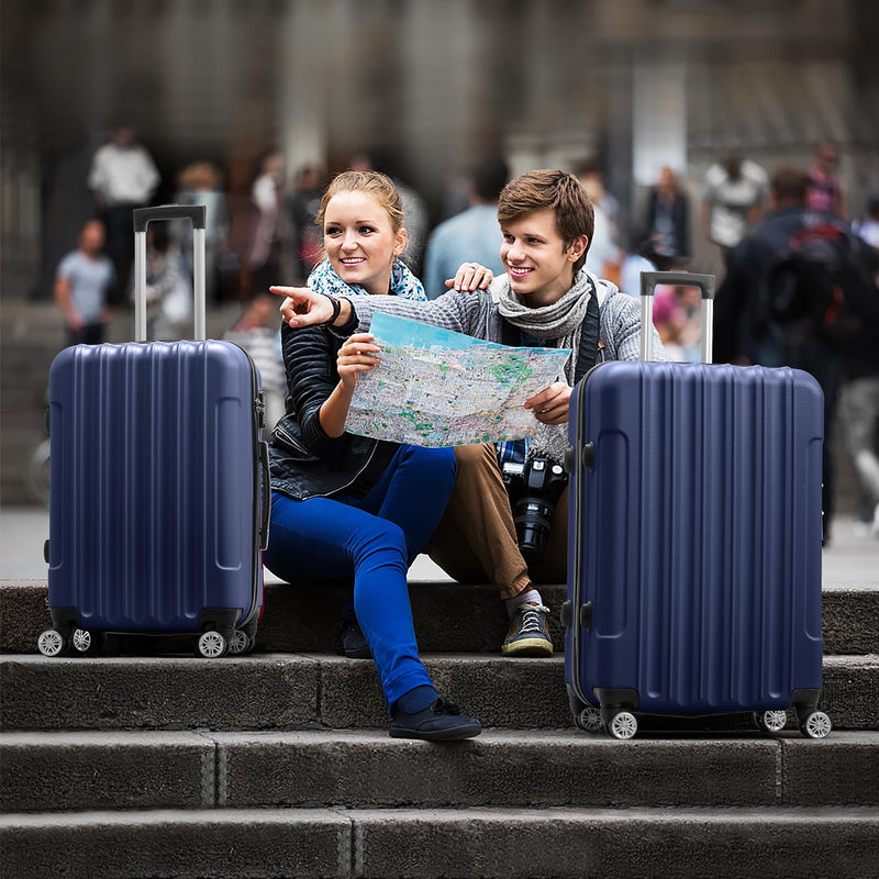 Karl home Luggage Set of 3 Hardside Carry on Suitcase Sets with Spinner Wheels & TSA lock, Portable Lightweight ABS Luggages for Travel, Business - Navy Blue (20/24/28)