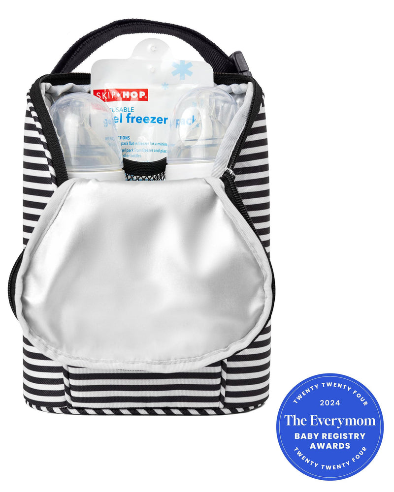 Skip Hop Insulated Breastmilk Cooler And Double Baby Bottle Bag, Black & White Stripe