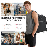 HOLYLUCK Drawstring Backpack Small Gym Bag with Mesh Pockets String Bag Backpack for Men Women, Black