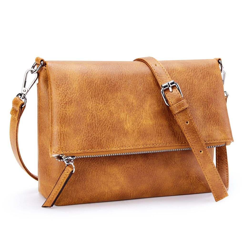 KALIDI Small Women's Shoulder Bags Vegan PU Leather Handbag Crossbody Shoulder Bag Anti-Theft Multiple Pockets with Adjustable Removable Shoulder Strap, Ginger, S