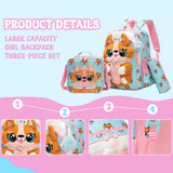 Meetbelify Kids Backpacks for Girls School Backpack with Lunch Bag Pencil Case for Elementary Student 3D Carton Plush Kids Travel School Bag for Girls Ages 6-8 Years Old
