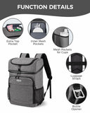 BAGLHER Cooler Backpack 30 Cans, Leakproof Waterproof Cooler Bag with 5 Reusable Ice Pack for Camping, Beach, Hiking, Grey