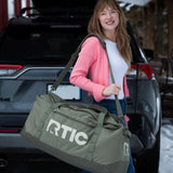 RTIC Road Trip Duffle Bag for Men and Women, Traveling Tote for Camp, Travel, Gym, Weekender, Camping, Overnight, Carry On, Sports, Spacious, Water Resistant, Medium, Olive & Beach