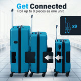 TACH Patented Connecting Hard Shell 3 Piece Luggage Set - 20, 24 & 28 inch Luggage | Carry-On, Medium & Large Rolling Suitcases - Sky Blue