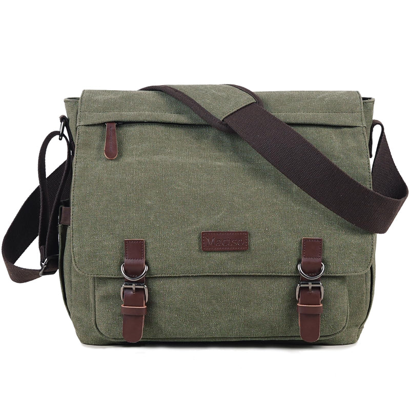 Canvas Messenger Bag for Men Women,Travel Satchel Shoulder bag 15.6 Inch Laptop Bags Business(Green-Upgrade)