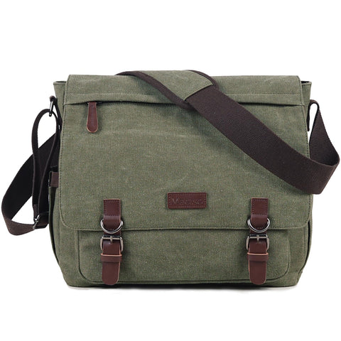 Canvas Messenger Bag for Men Women,Travel Satchel Shoulder bag 15.6 Inch Laptop Bags Business(Green-Upgrade)