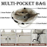 Womens Casual Corduroy Tote Bags with Multiple Pockets Fashion Hobo Crossbody Bag Travel Shoulder Bags Cute Purse Handbag (White)