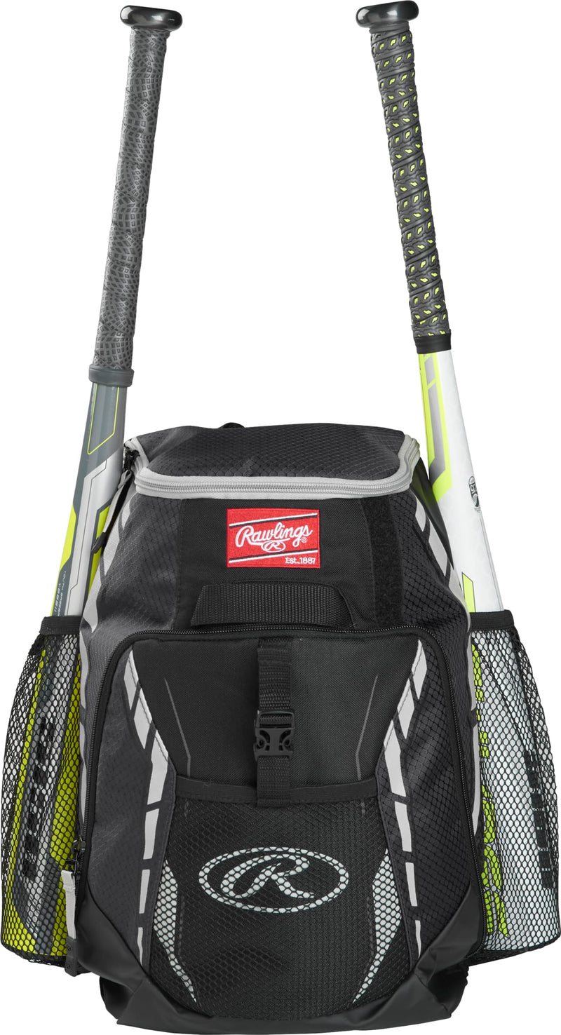 Rawlings | R400 Backpack Equipment Bag | Black (16" H x 12" L x 7.5" D )