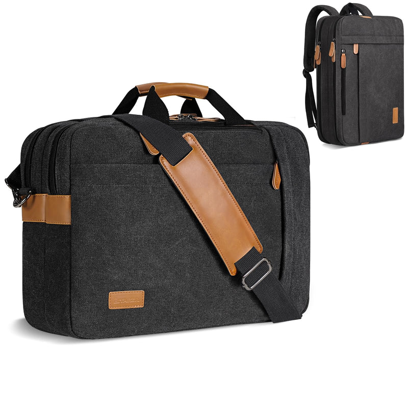 ESTARER 3 In 1 Laptop Bag for Men, 17-17.3 Inch Computer Bag Laptop Backpack for Work/Travel/Business, Convertible Briefcase Water Resistant Canvas Messenger Bag (Dark Grey)