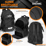 Spalding Basketball Backpack Sports Bag | Large Black Backpack with Shoe and Ball Compartment | Use for Sport Accessories and Stuff | Gifts for Basketball Players