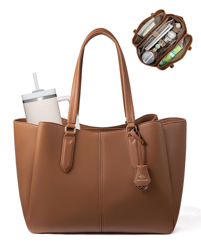LOVEVOOK Laptop Tote Bag for Women 15.6 In Work Bags with Triple Compartments Large Faux Leather Computer Office Briefcase