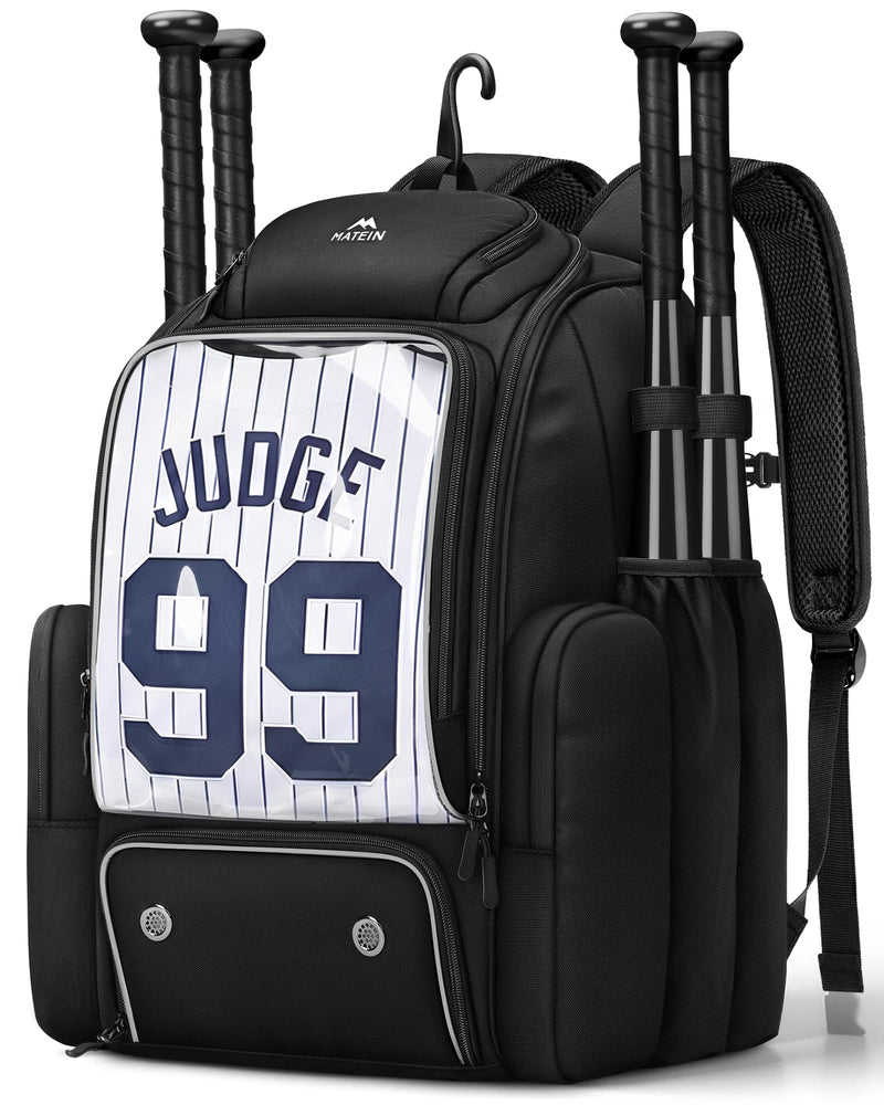 MATEIN PRO Youth Baseball Backpack for 4 Bats with Collapsible Shoes Compartment, Water-Resistant Large Boys Baseball Bat Bag with Clear Display Pocket & Insulated Beverage Pocket Holds Glove, Helmet