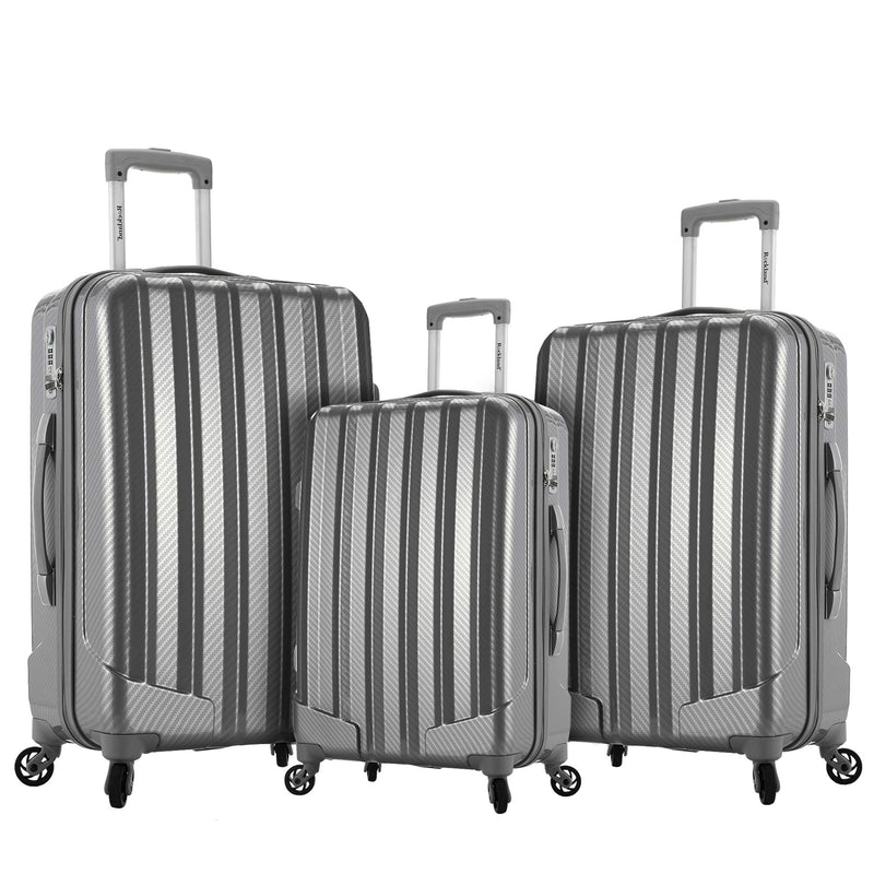 Rockland Barcelona Hardside 9-Piece Travel Gear Luggage Set, Silver, 3-Piece Set (22/24/28) (CF186-SILVER)