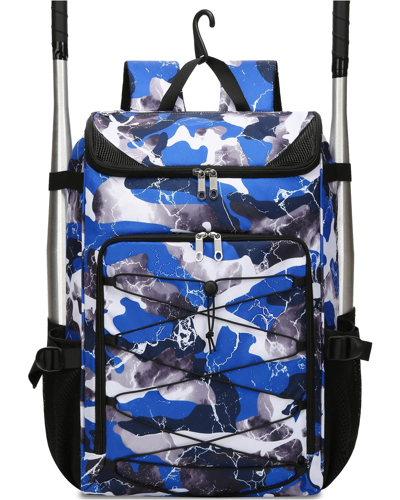 FOKDUVB Baseball Softball Gear Bag Backpack for Boys Girls Ages 8-12 12-14 Large Kids Youth Bat Bag with Ventilated Shoe Compartment Baseball Softball Players Stuff Supplies (Blue, Camouflage)