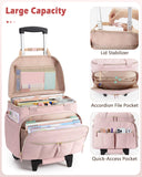 Marscamd Rolling Teacher Bag with Accordion File Organizer & 15.6" Laptop Compartment, Wheeled Work Briefcase Tote with Detachable Trolley & Crossbody Strap for Women, Pink