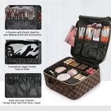 LEAFFUP Checkered Makeup Bag, Portable Makeup Bag with Adjustable Partition, Cosmetic Bags for Women Toiletry Travel Organizer Portable Make Up Bags for Christmas Birthday Gifts