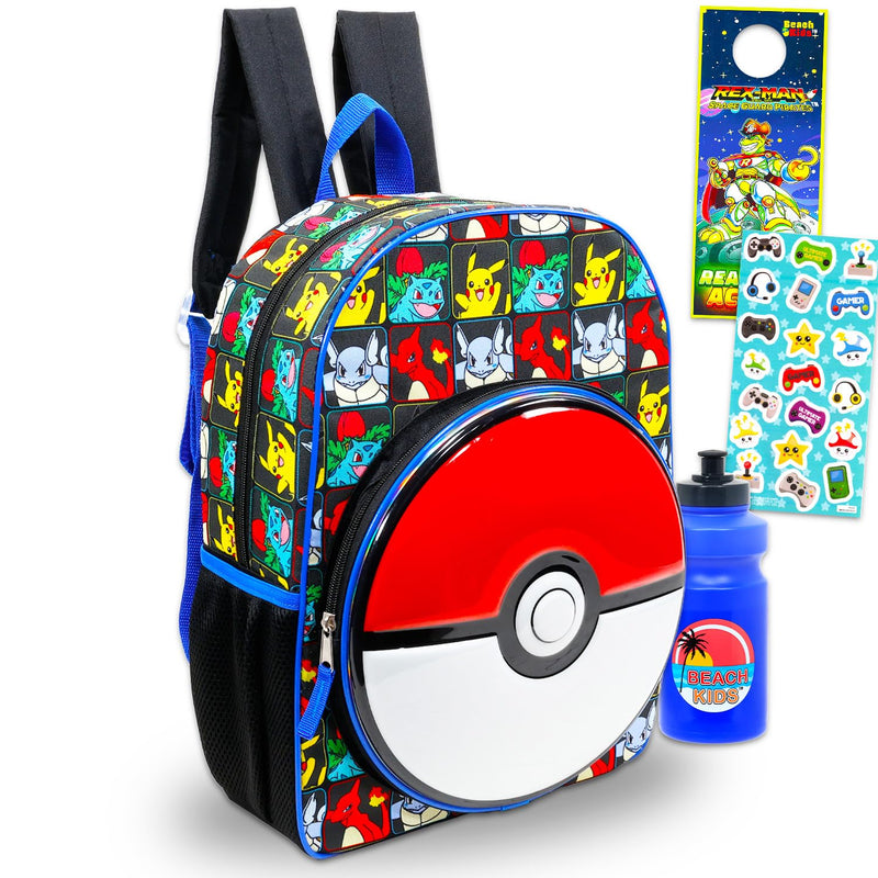 Pokemon Backpack for Boys and Girls - Bundle with 16” School Bag Plus Water Bottle, Stickers, More | Pokemon School Supplies for Kids