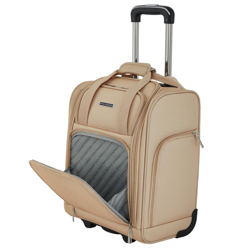 French Connection 16" Underseat Carry-On Luggage with USB/USB-C Ports, Toasted Almond